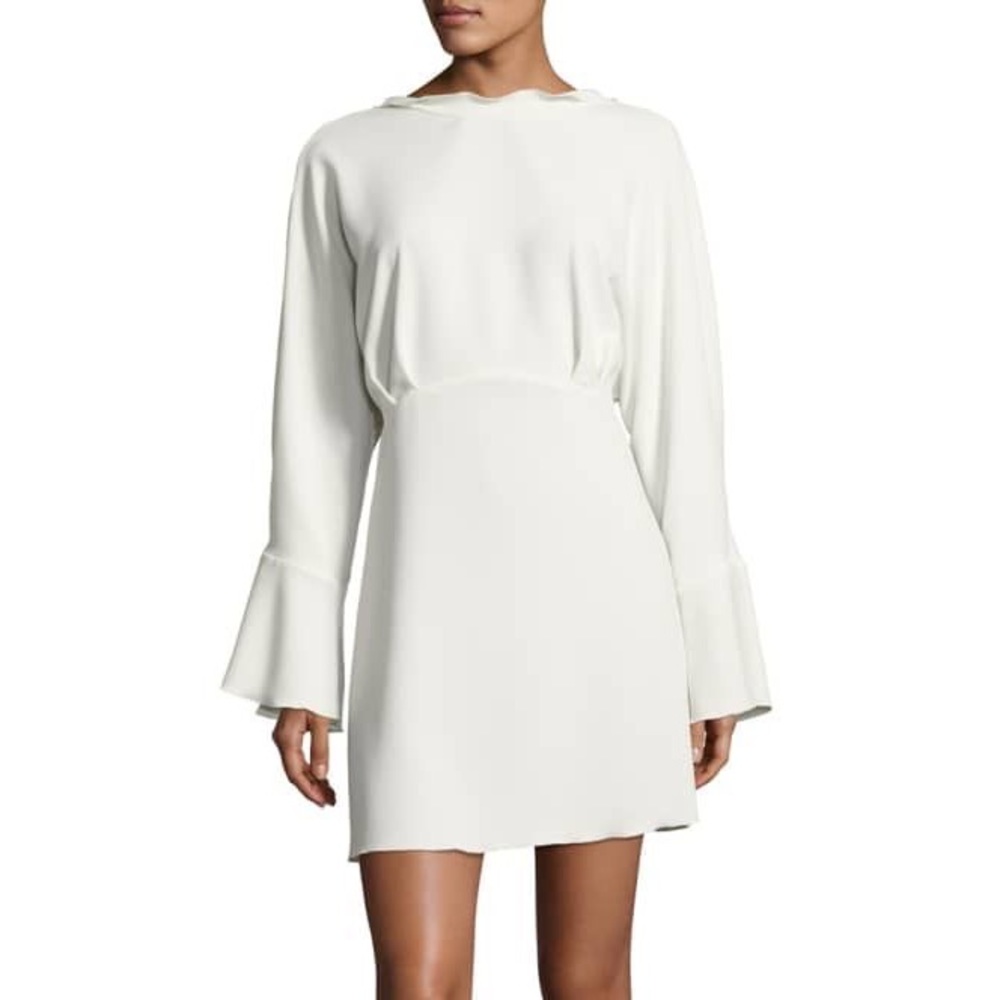 NWT IRO Ivory Crepe Bell Sleeve Ruffled V-Back Ivanoe Mini Dress
